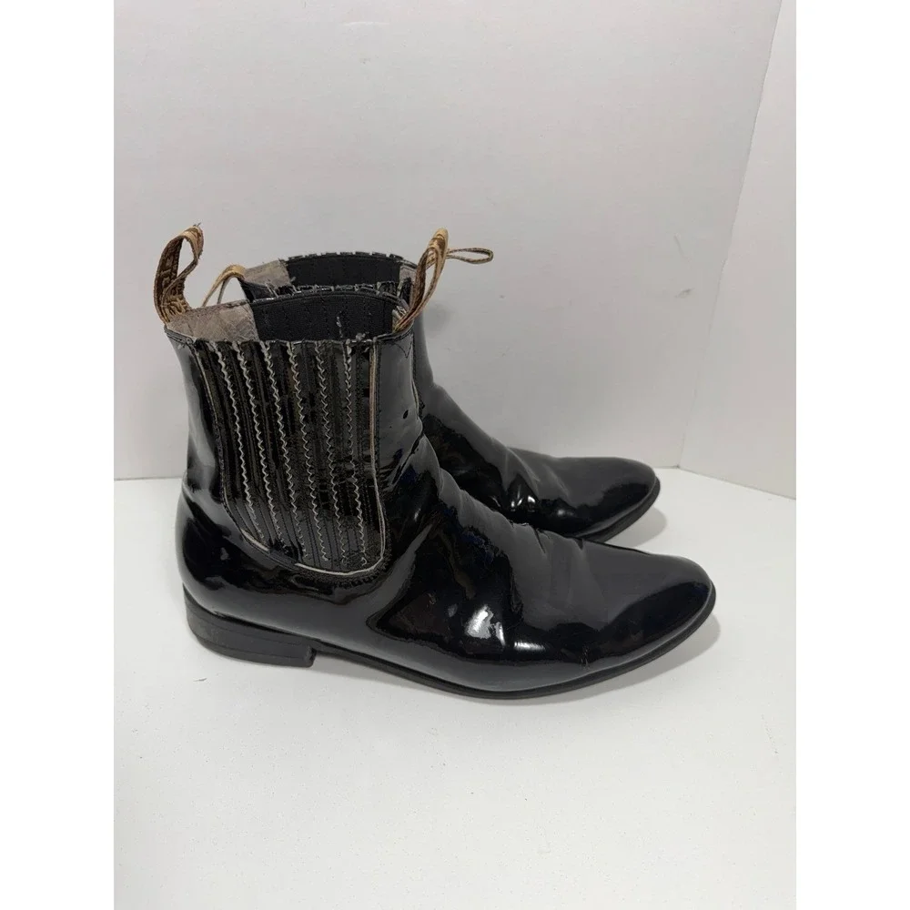 Falcon Bota y Botin Black Patent Leather Chelsea Boots Made Mexico rodeo boots